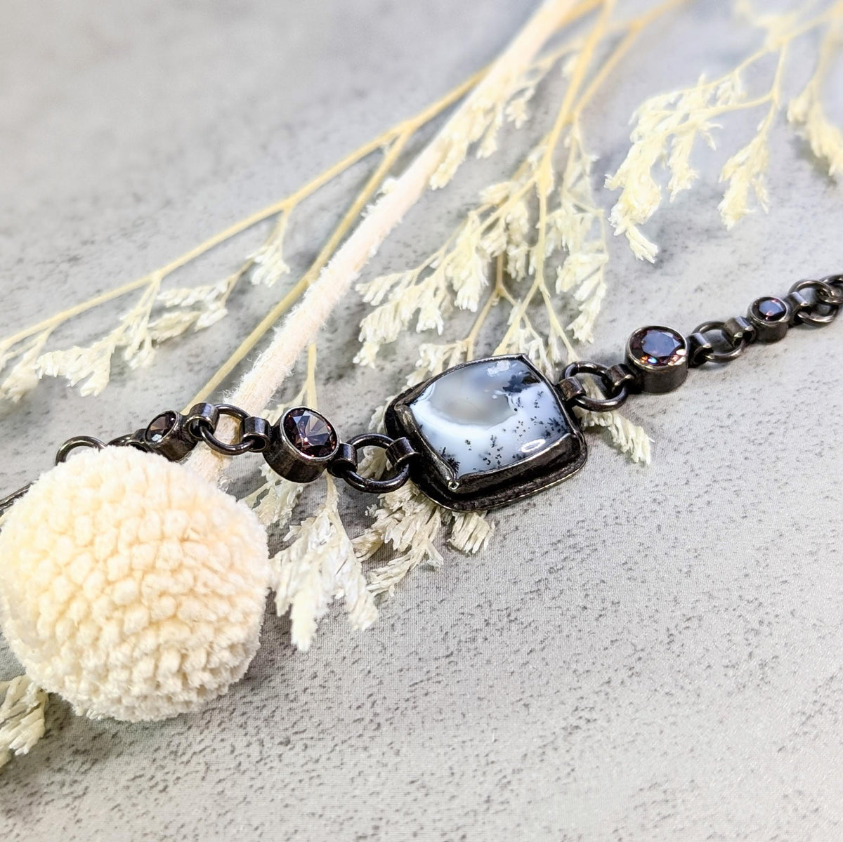 Dendritic Agate Silver Bracelet with umber accents
