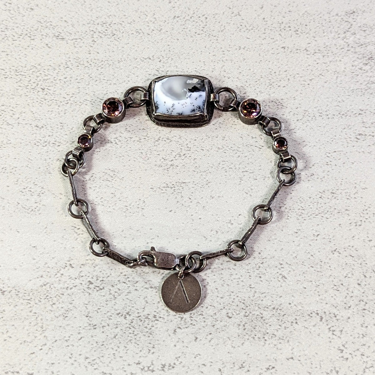 Dendritic Agate Silver Bracelet with umber accents