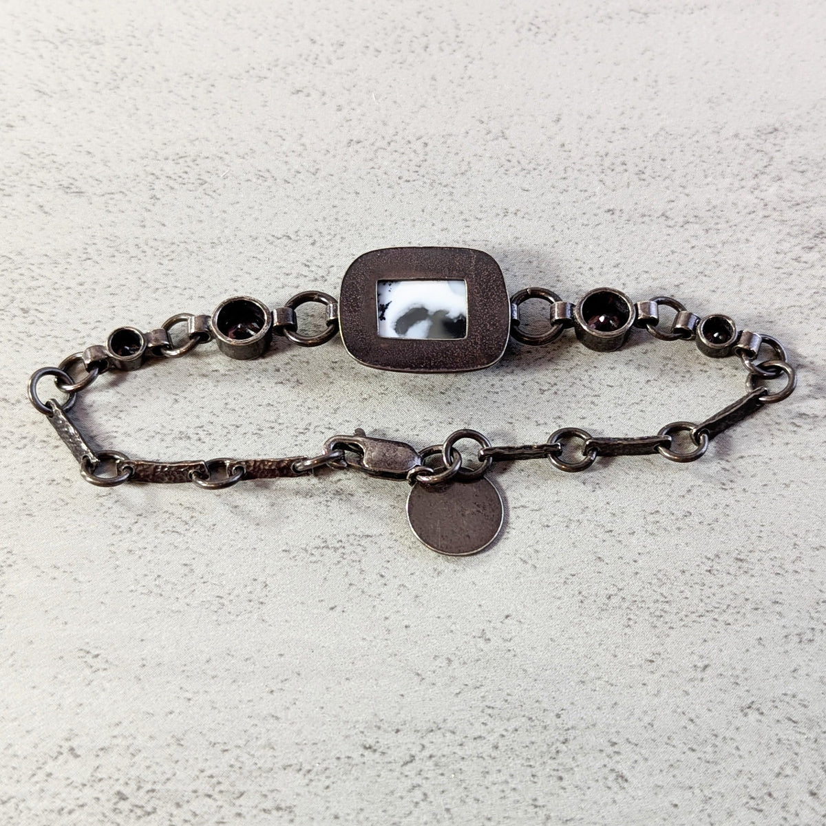 Dendritic Agate Silver Bracelet with umber accents