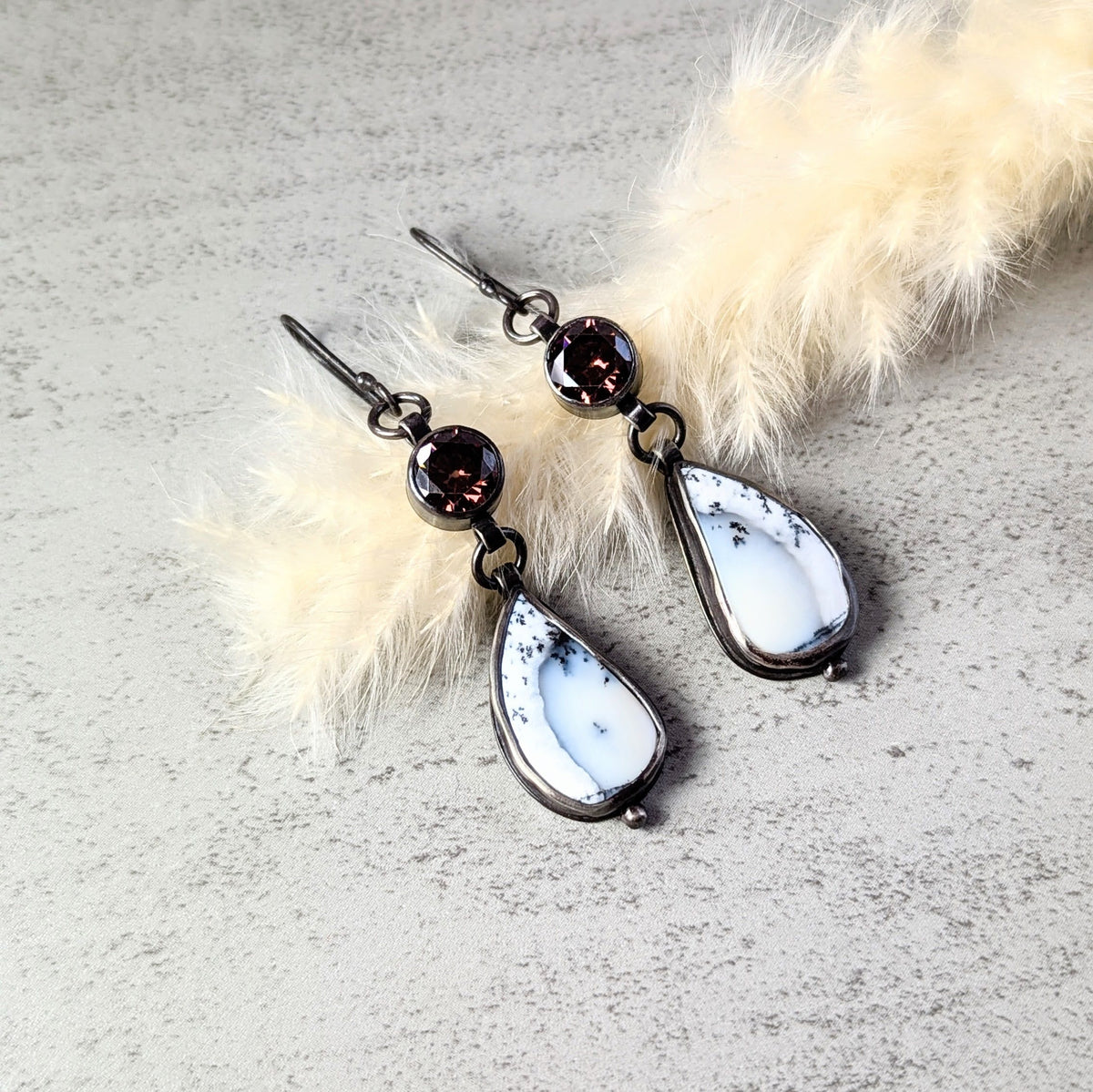 Dendritic Agate Earrings with Umber Accents
