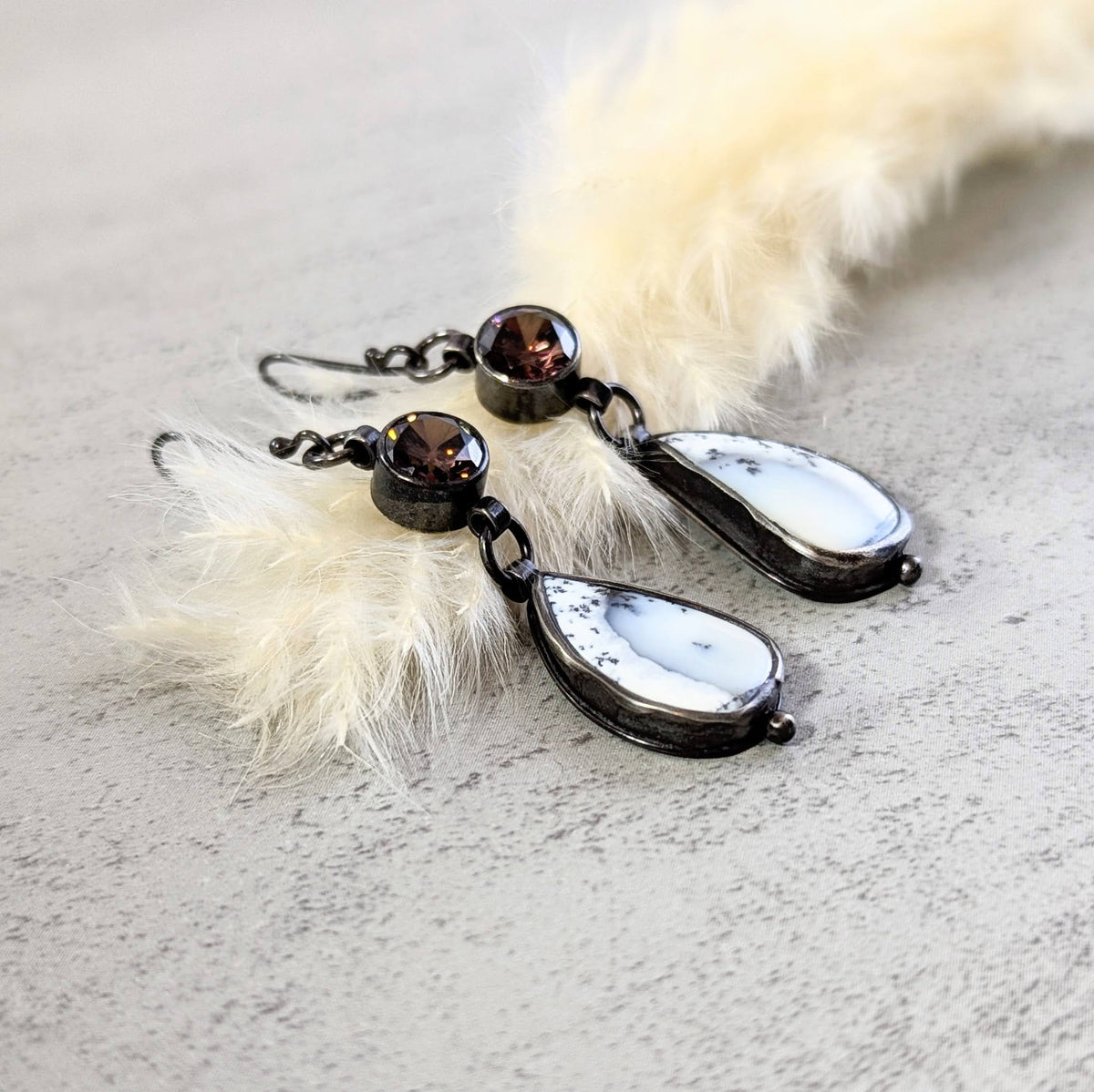 Dendritic Agate Earrings with Umber Accents