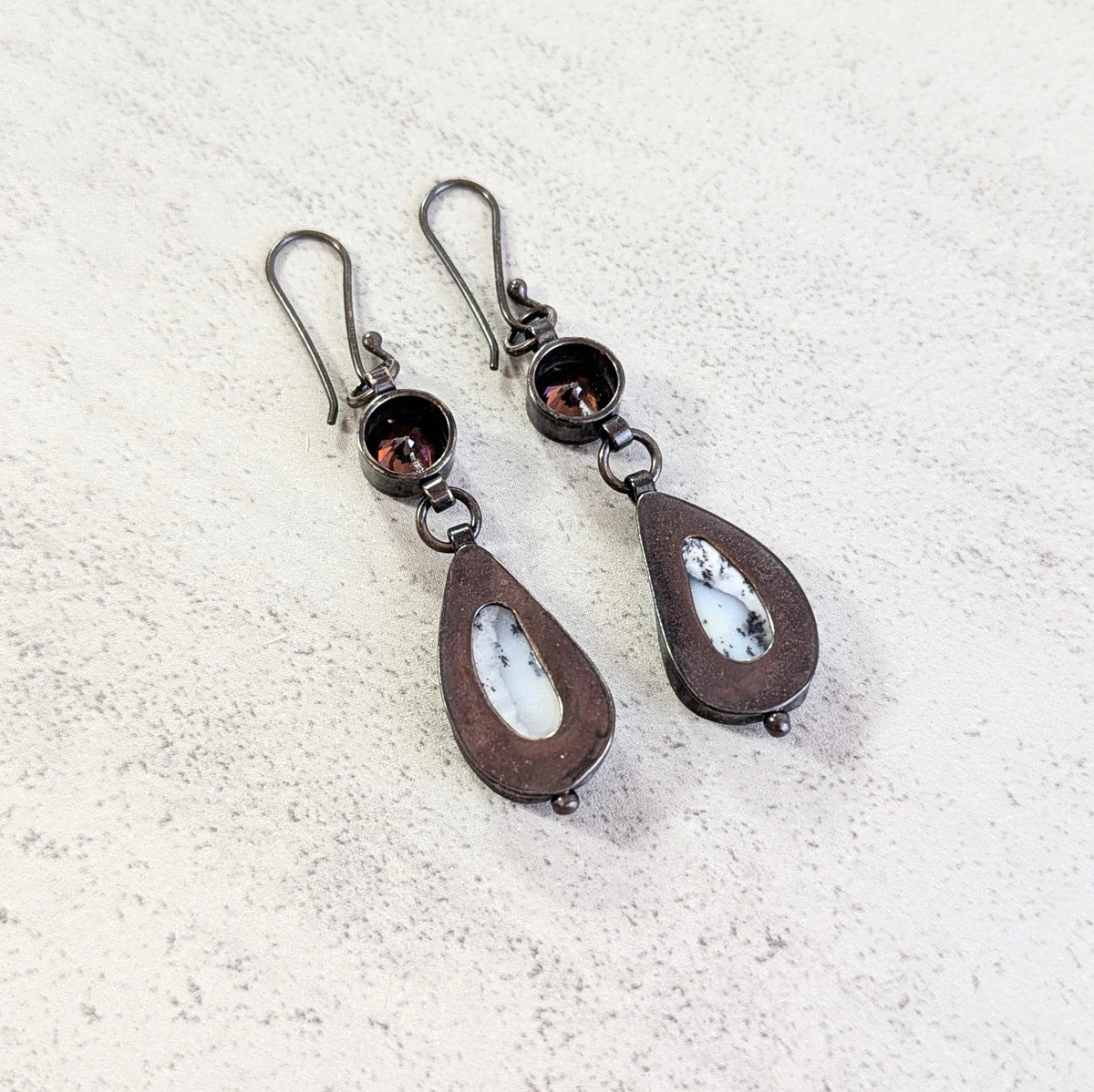 Dendritic Agate Earrings with Umber Accents