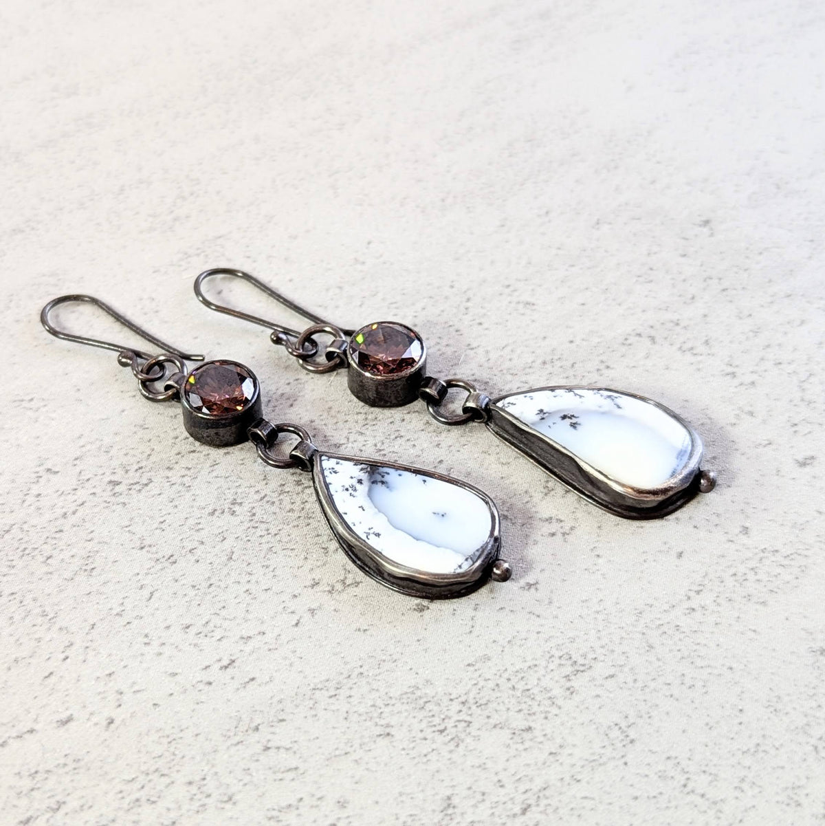 Dendritic Agate Earrings with Umber Accents