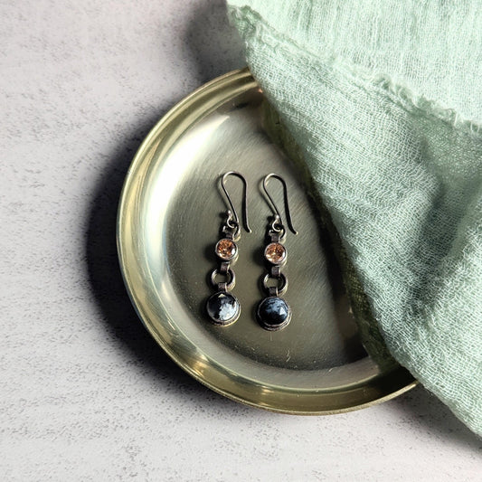 Dendritic Agate Earrings with golden accents