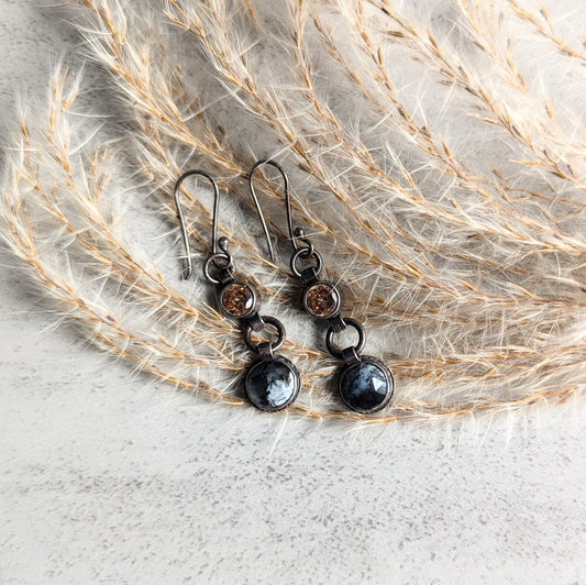 Dendritic Agate Earrings with golden accents