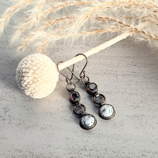 Dendritic Agate Earrings with Umber Accents