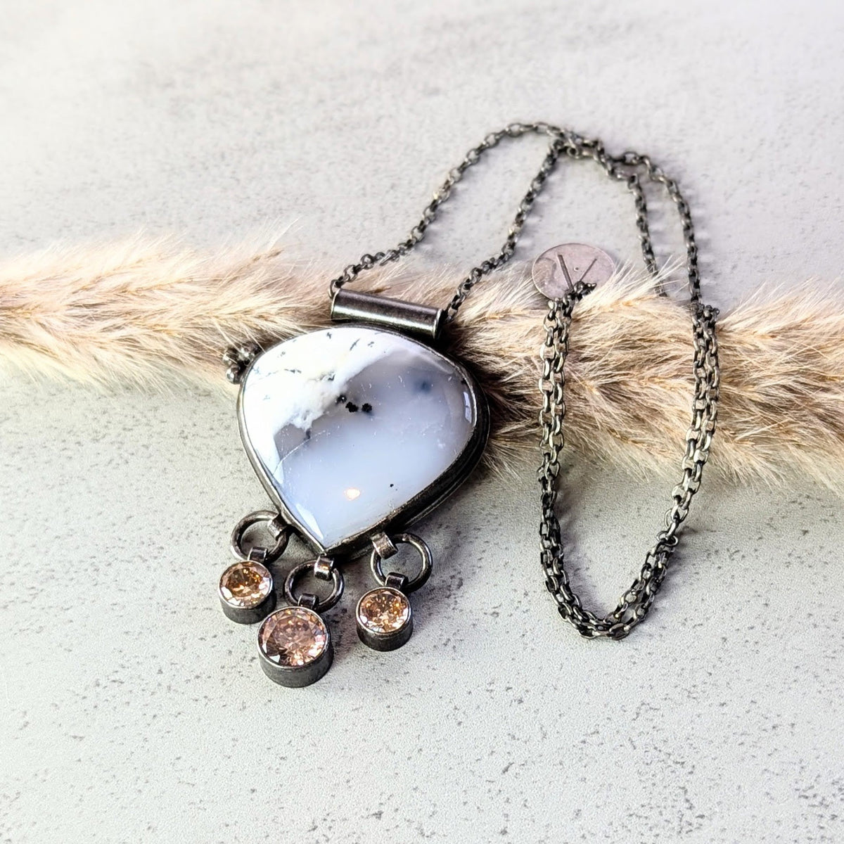 Dendritic Agate necklace with Golden Accents