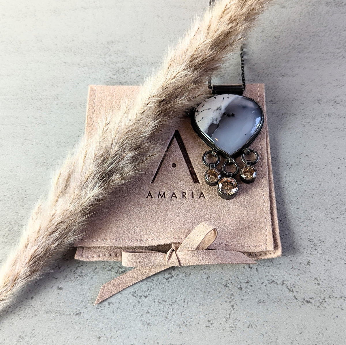 Dendritic Agate necklace with Golden Accents