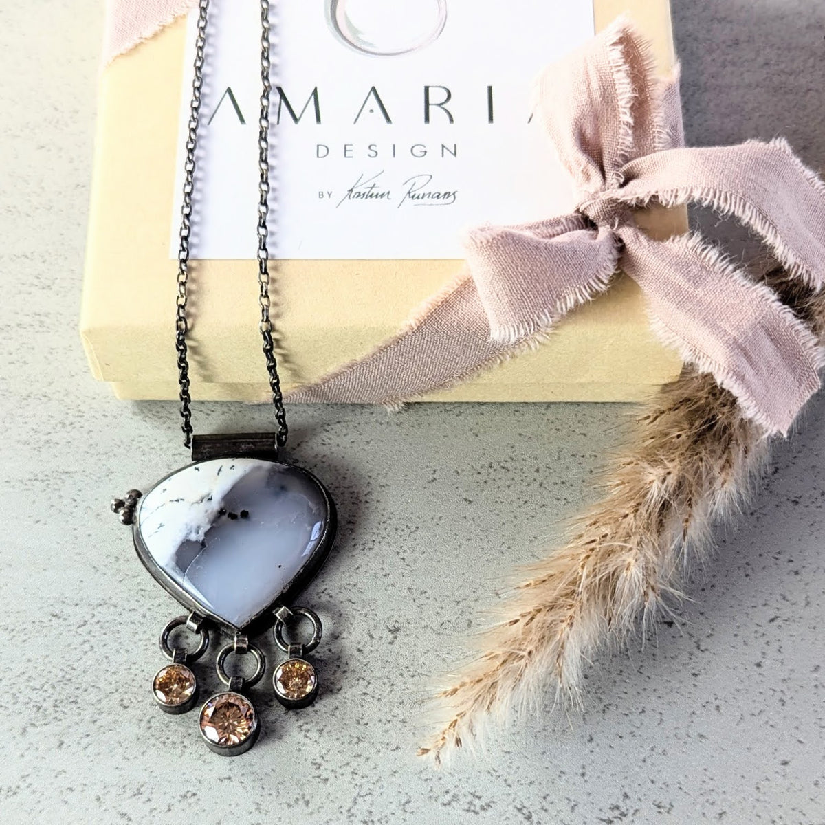 Dendritic Agate necklace with Golden Accents