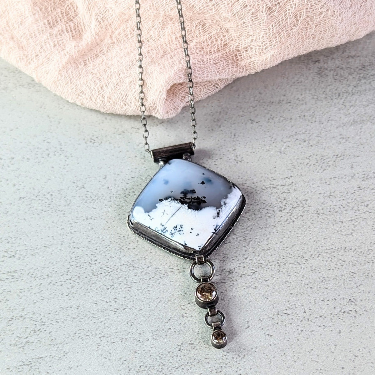 Dendritic Agate Necklace with Golden Accents