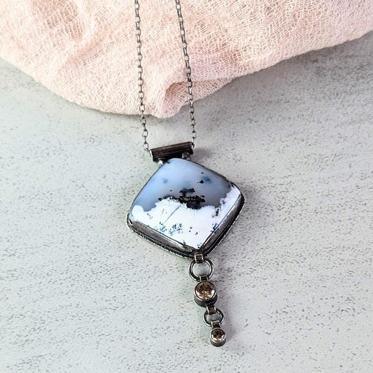Dendritic Agate Necklace with Golden Accents