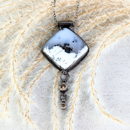 Dendritic Agate Necklace with Golden Accents