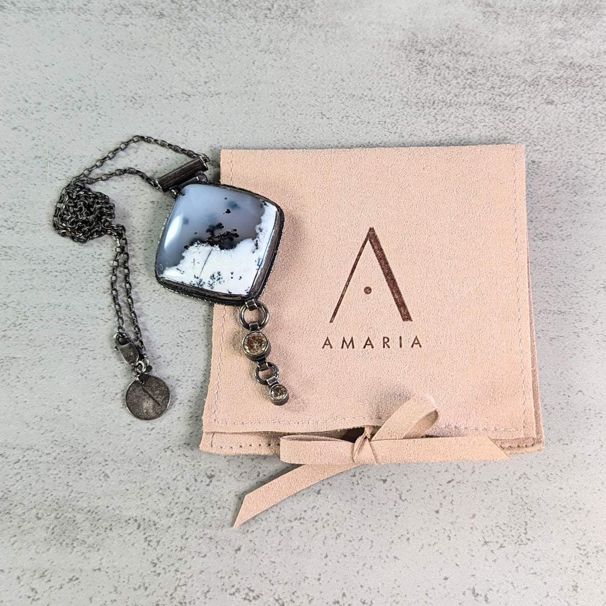 Dendritic Agate Necklace with Golden Accents