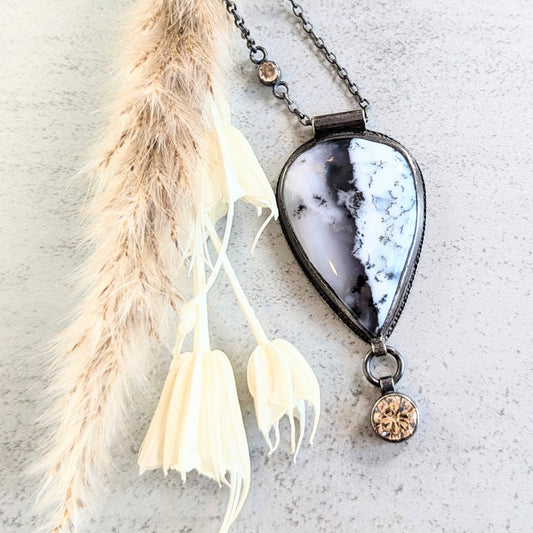 Dendritic Agate Necklace with Golden Accents