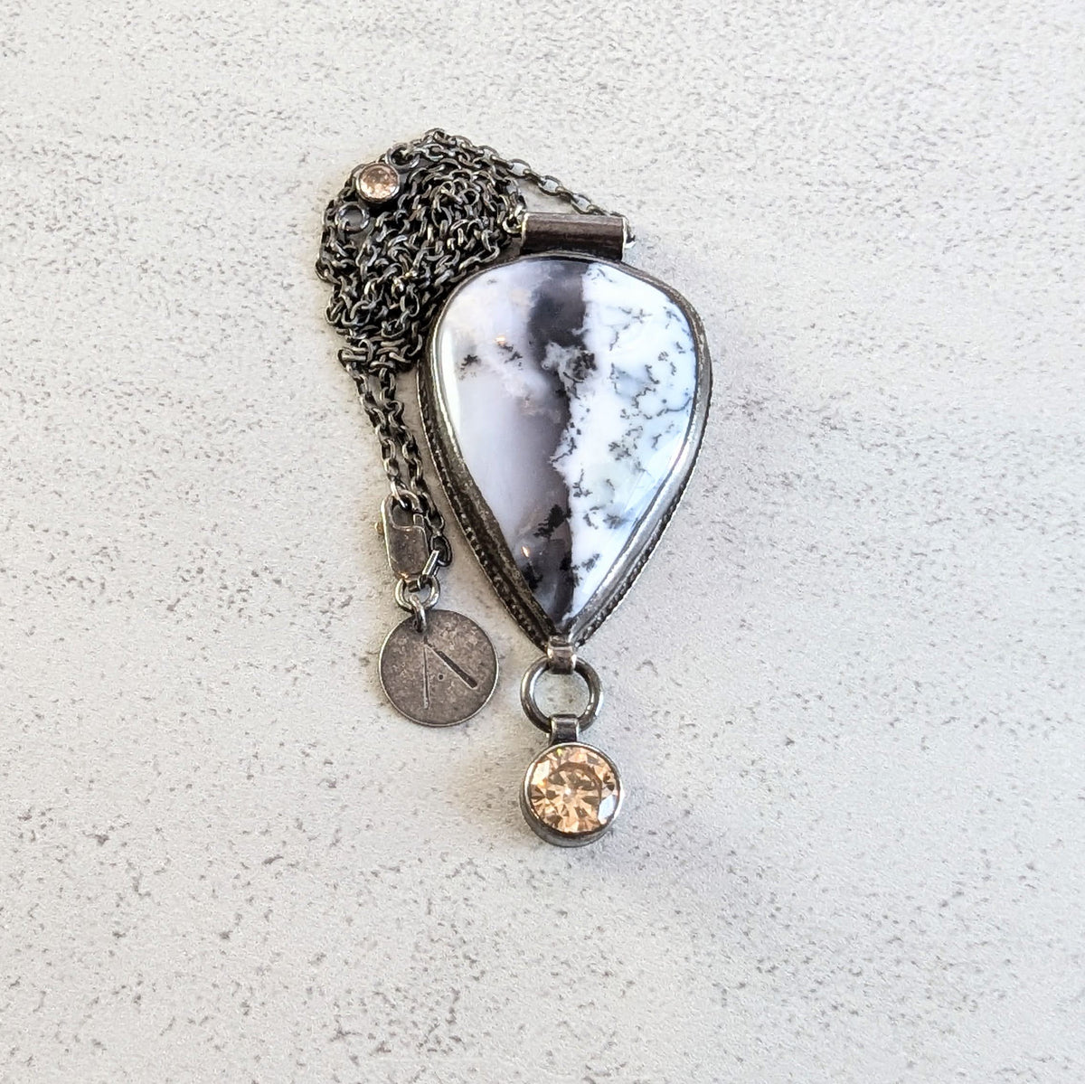 Dendritic Agate Necklace with Golden Accents
