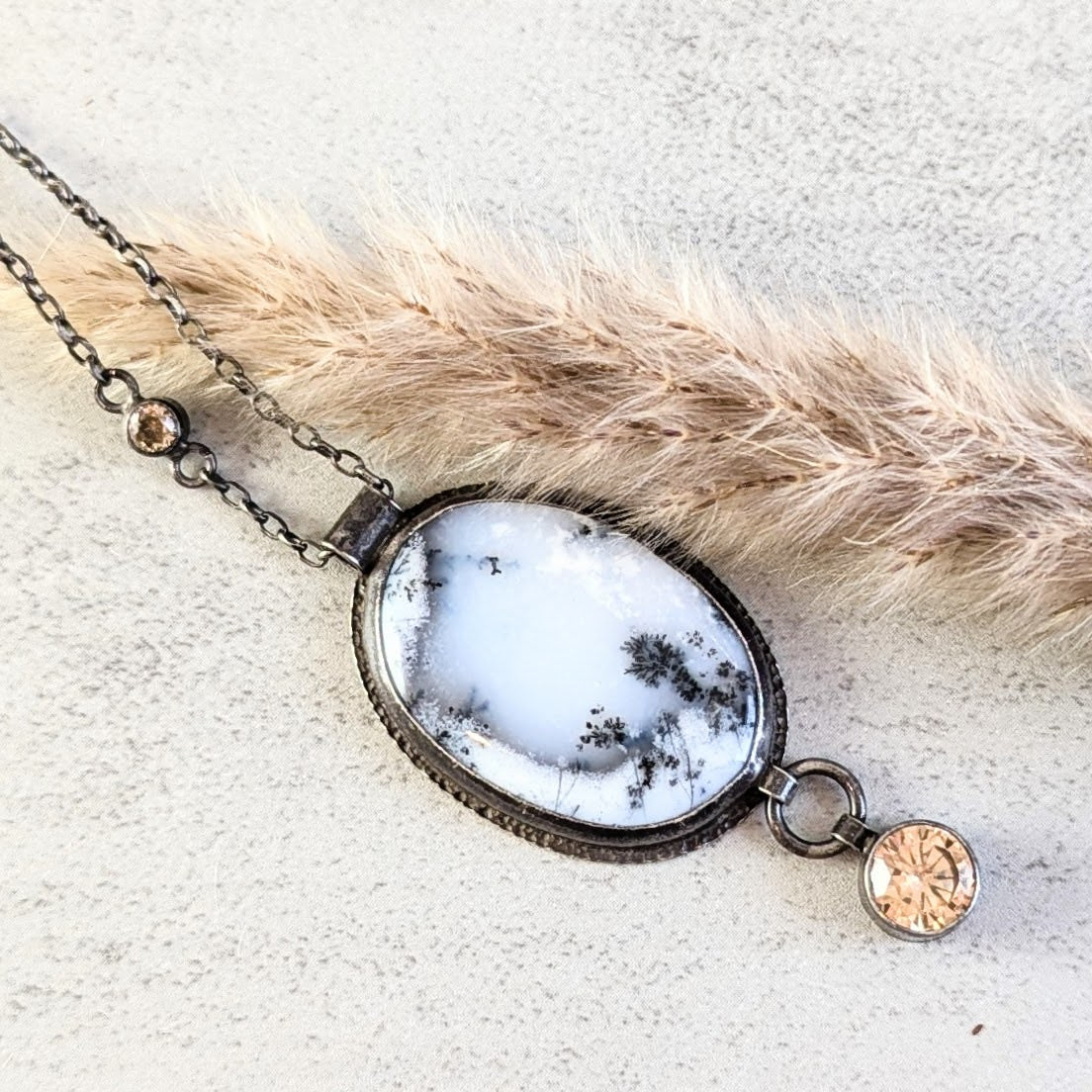 Dendritic Agate Necklace with golden Accents