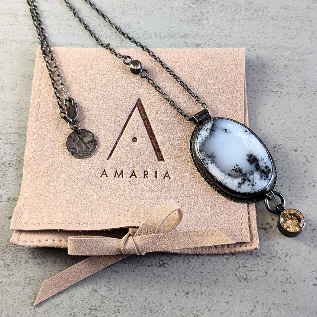 Dendritic Agate Necklace with golden Accents