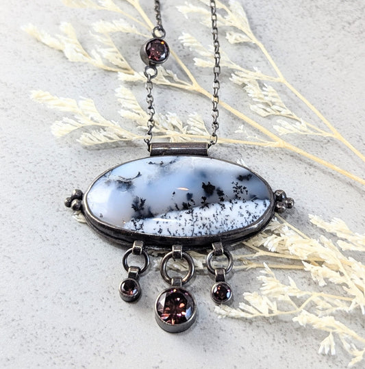 Dendritic Agate Necklace with umber Accents