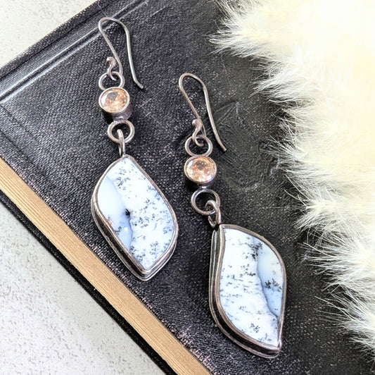 Dendritic Agate earrings with golden accents