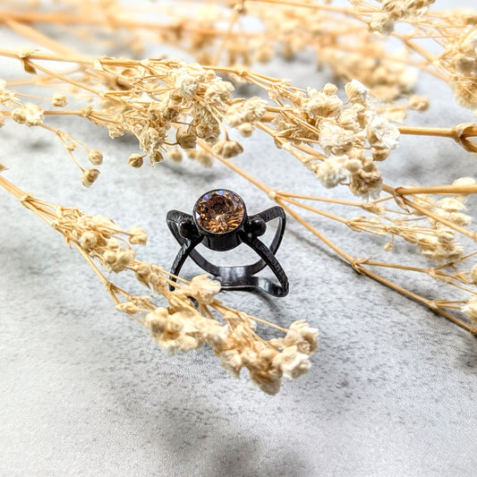 Golden cubic zirconia silver ring