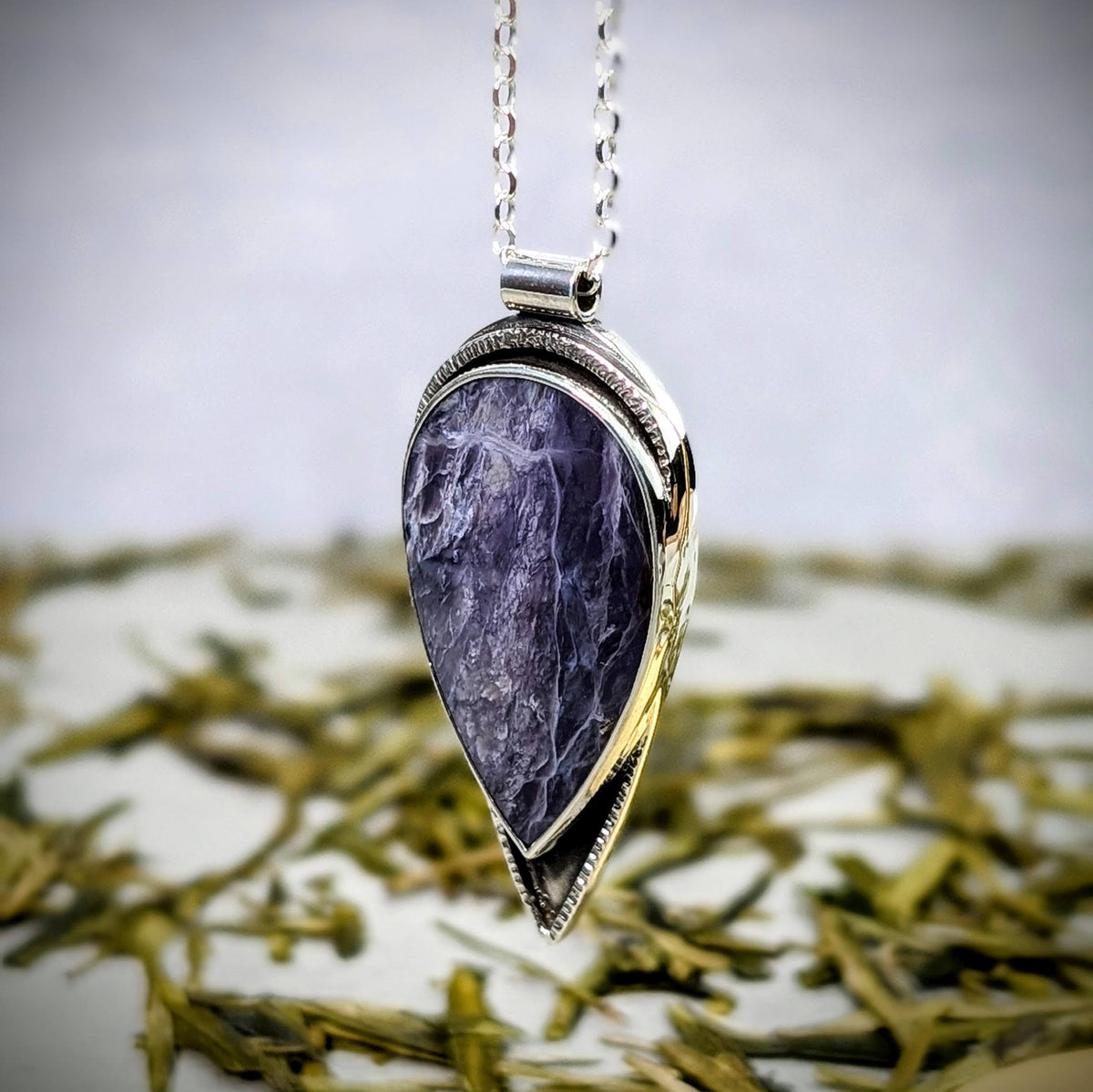 Purple chalcedony silver pendant
