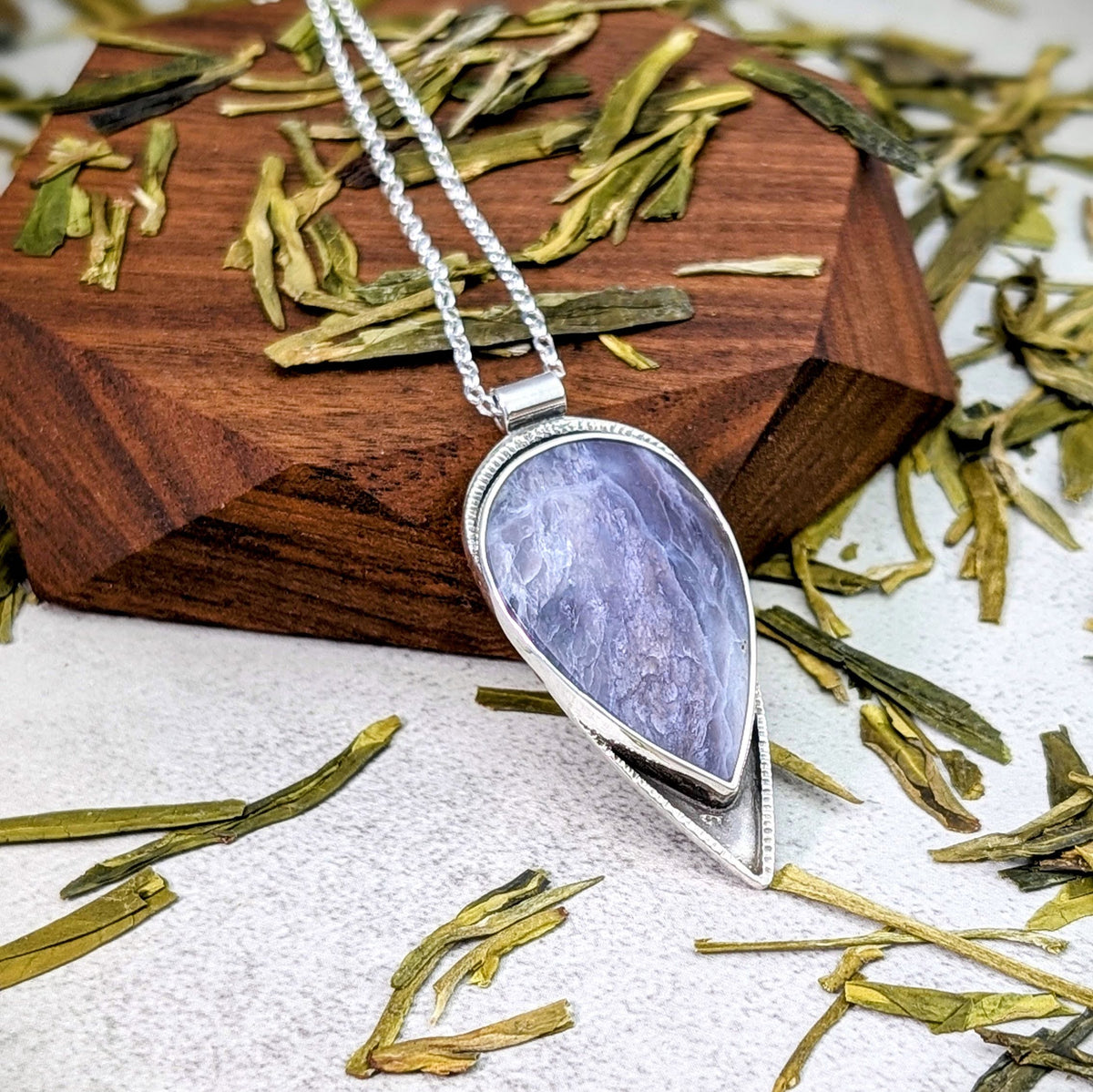Purple chalcedony silver pendant