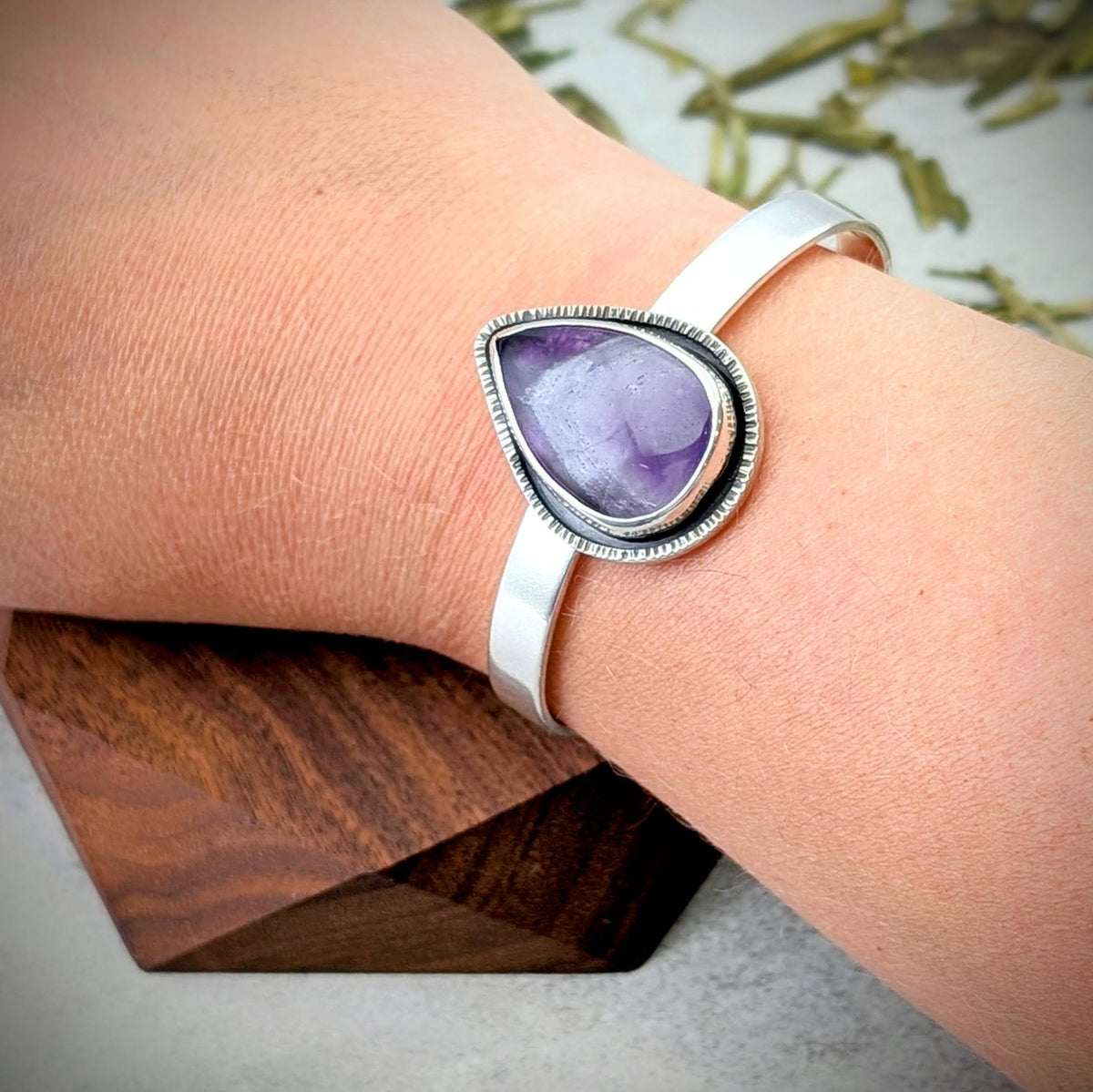 Amethyst silver cuff