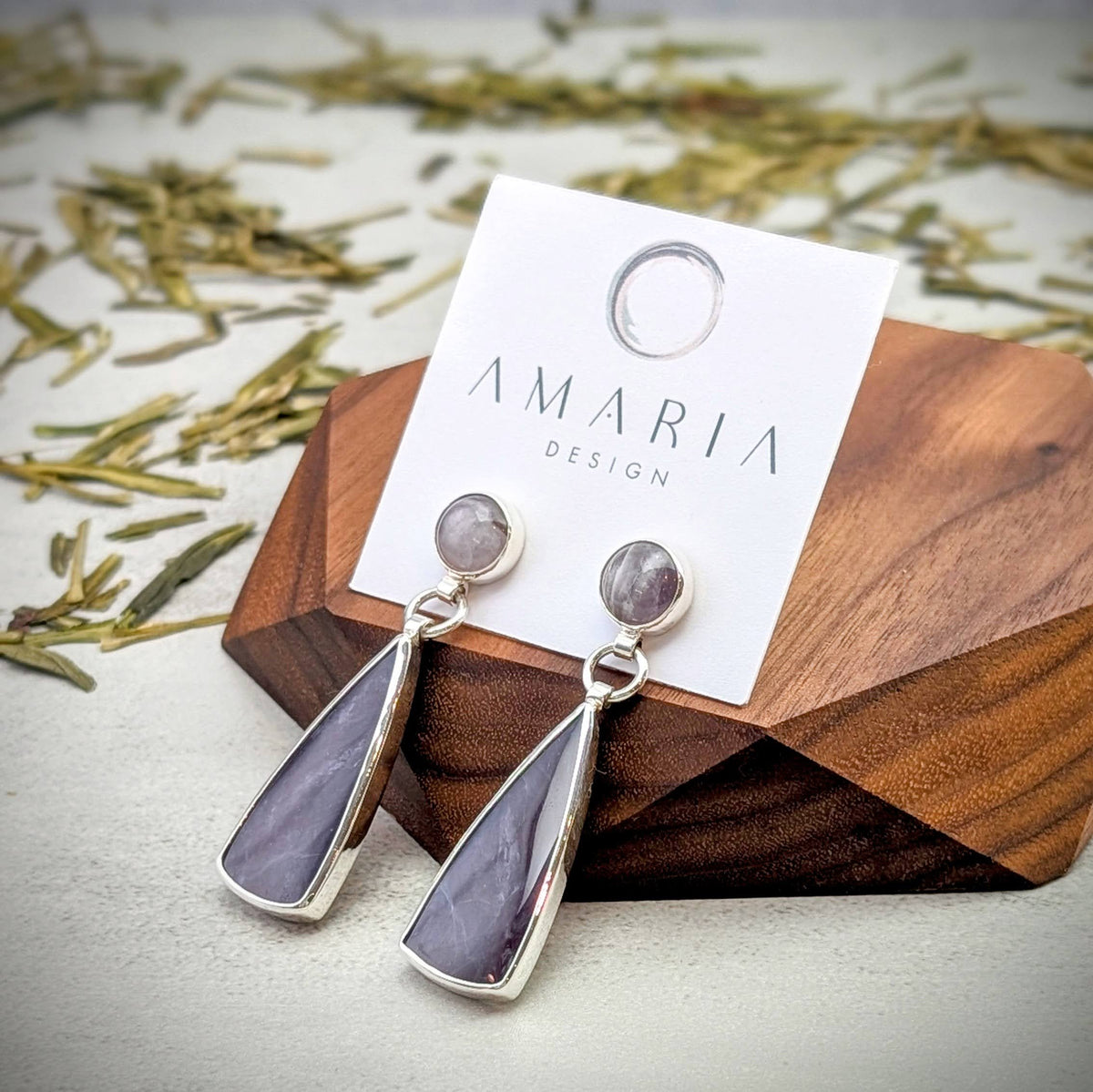 Amethyst and purple Chalcedony silver earrings