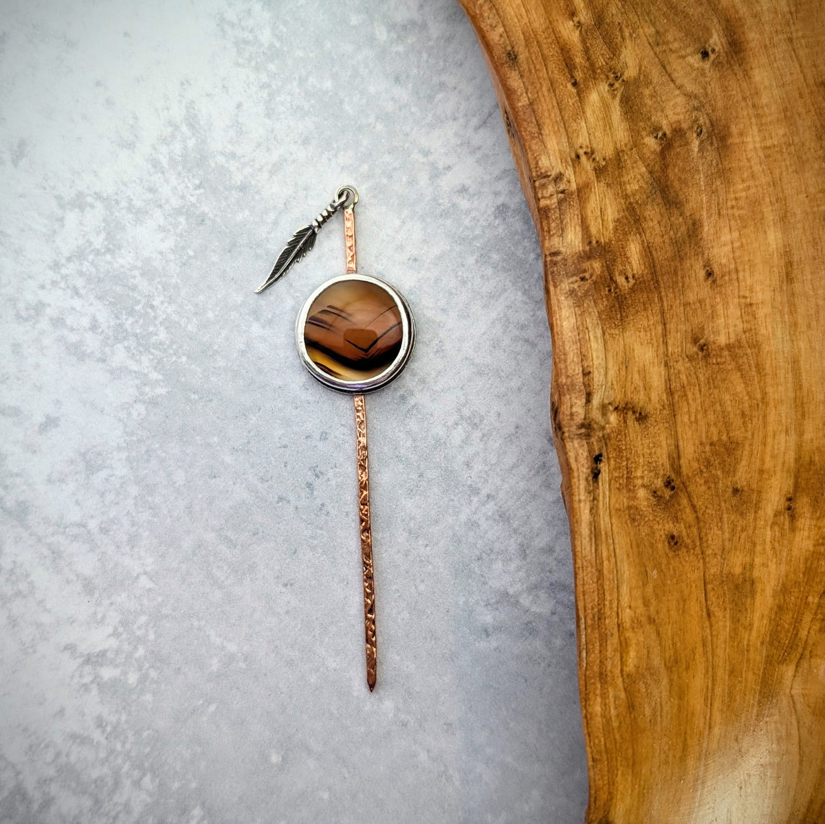 Montana Agate Hat Pick with Feather