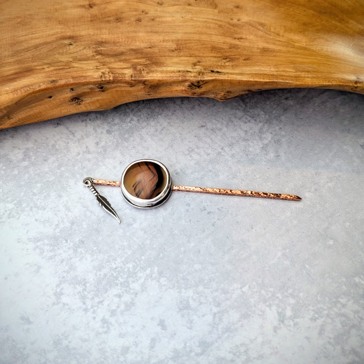 Montana Agate Hat Pick with Feather