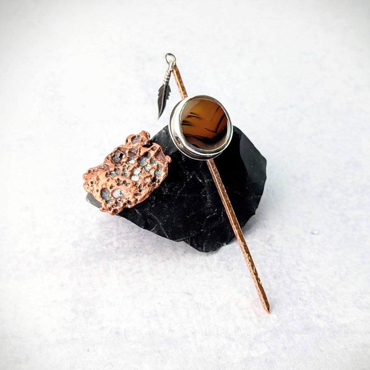 Montana Agate Hat Pick with Feather