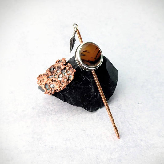 Montana Agate Hat Pick with Feather