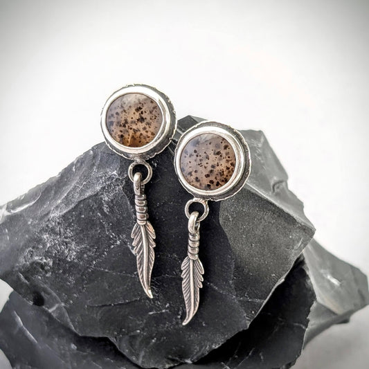 Montana Agate Earrings with Feathers