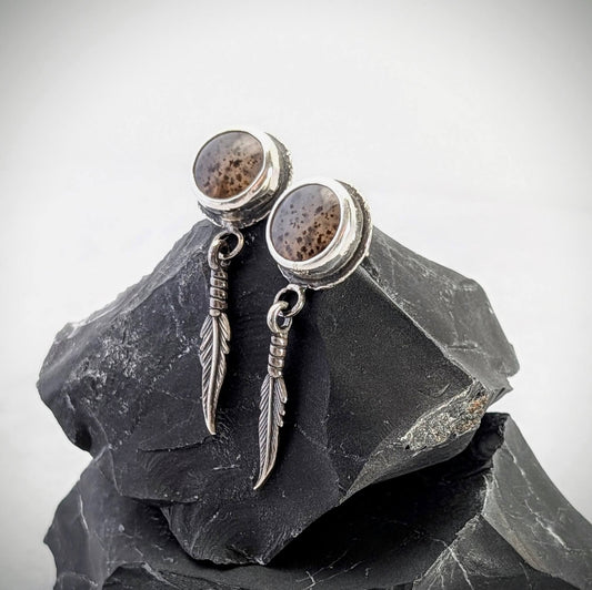 Montana Agate Earrings with Feathers