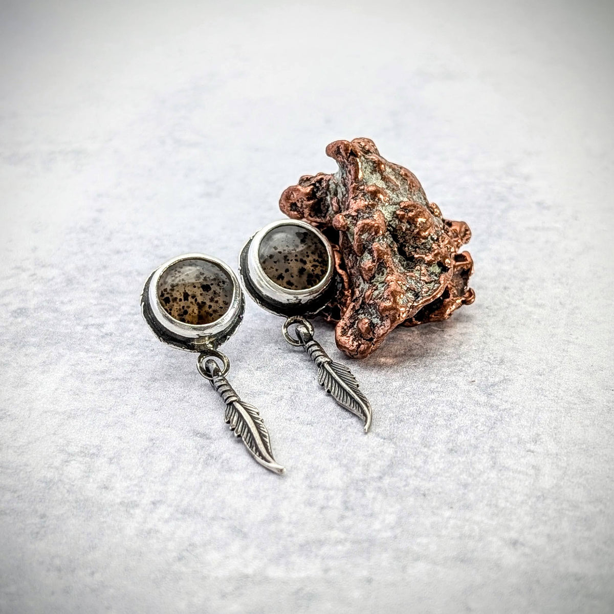 Montana Agate Earrings with Feathers
