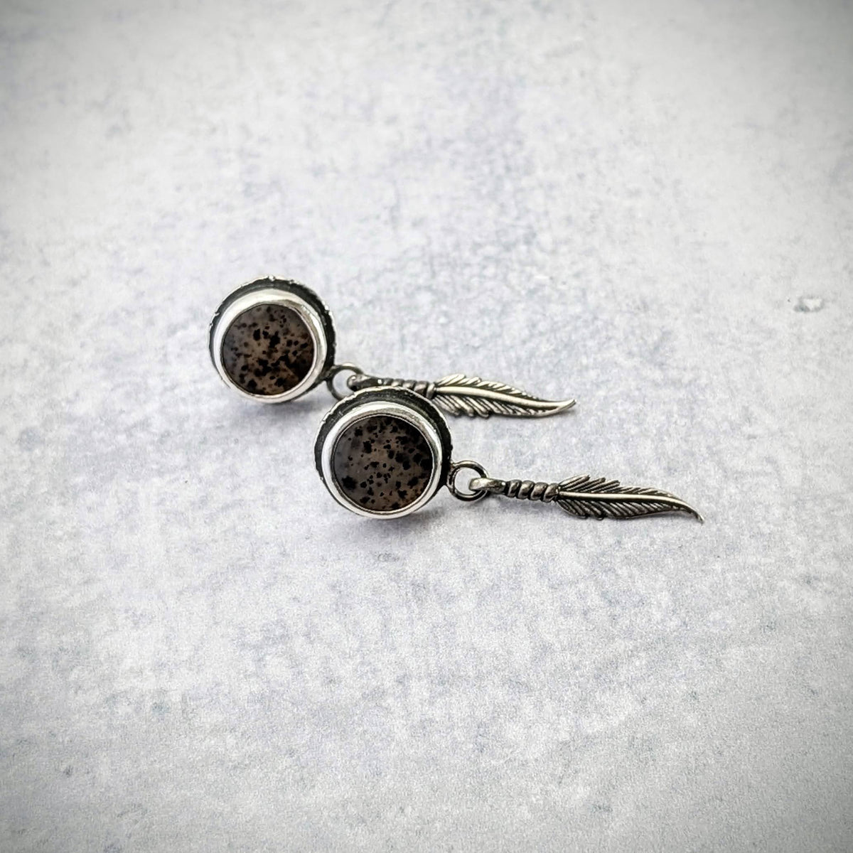 Montana Agate Earrings with Feathers