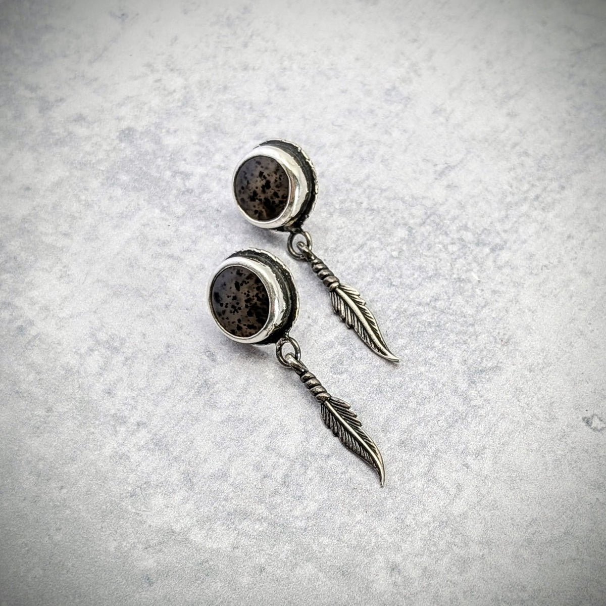 Montana Agate Earrings with Feathers