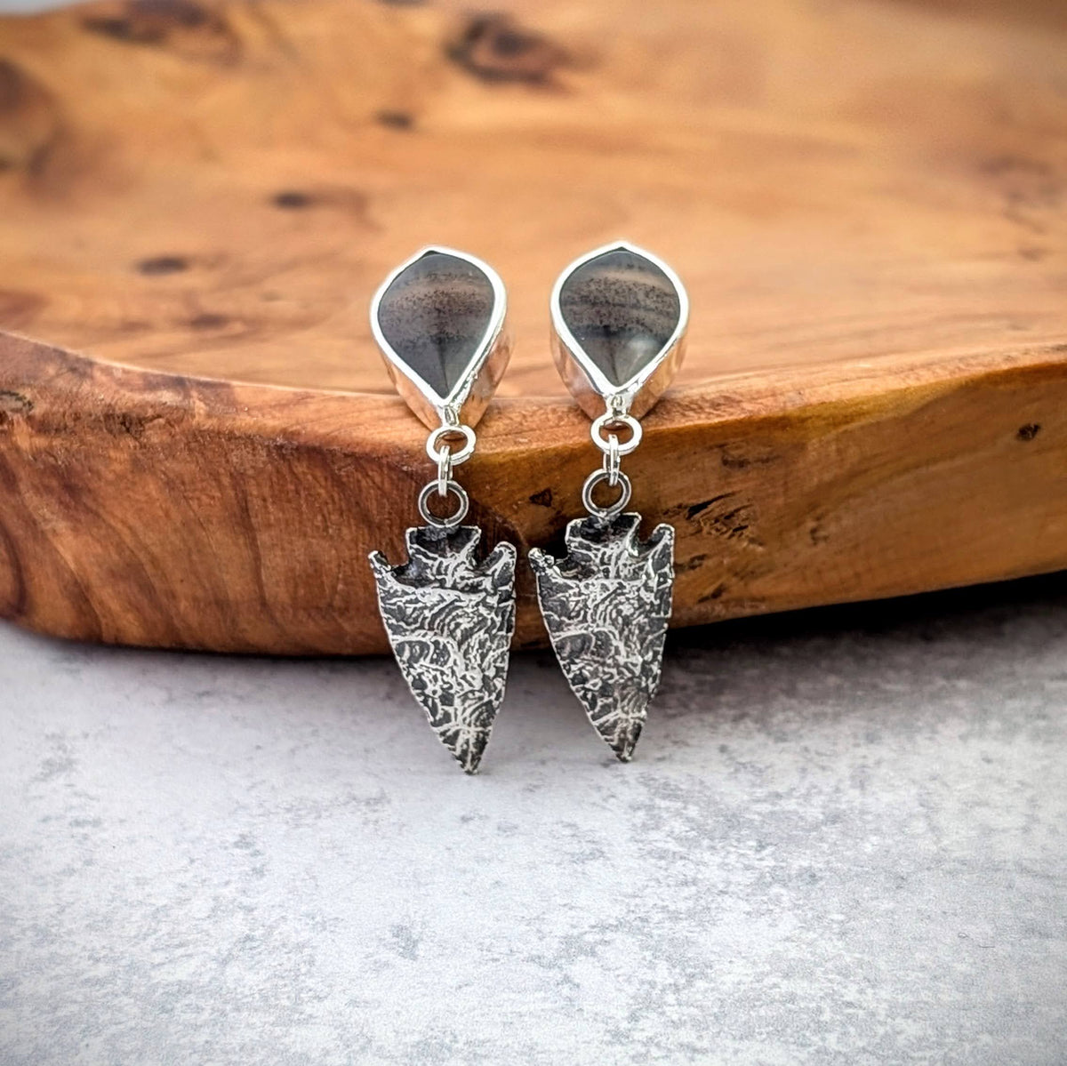 Majestic Montana Agate Arrowhead Earrings