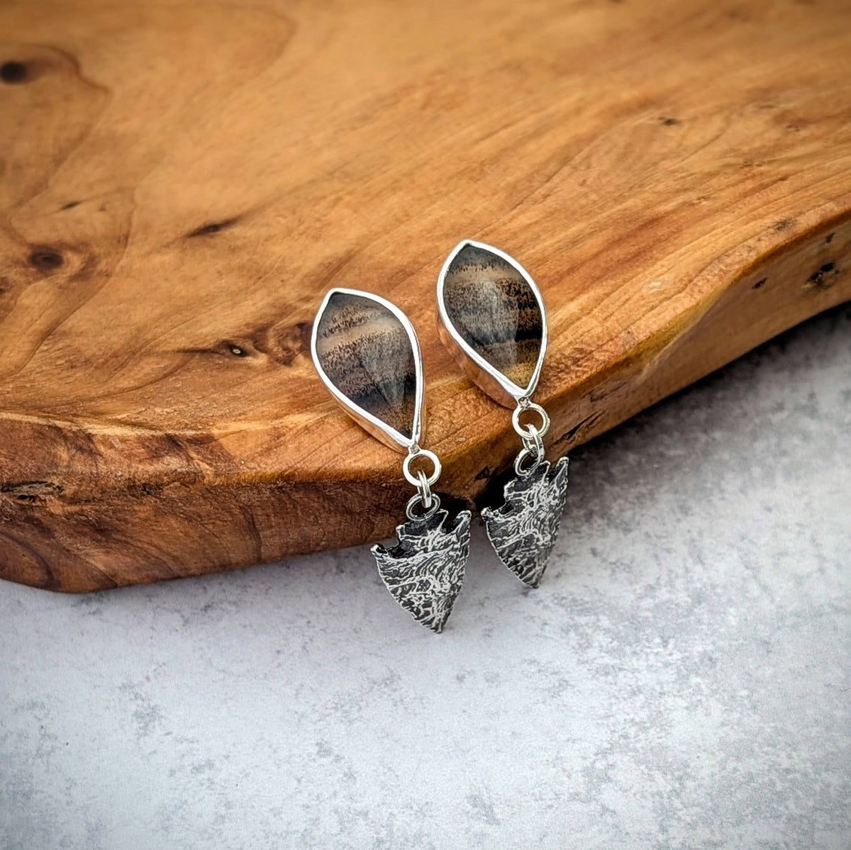 Majestic Montana Agate Arrowhead Earrings