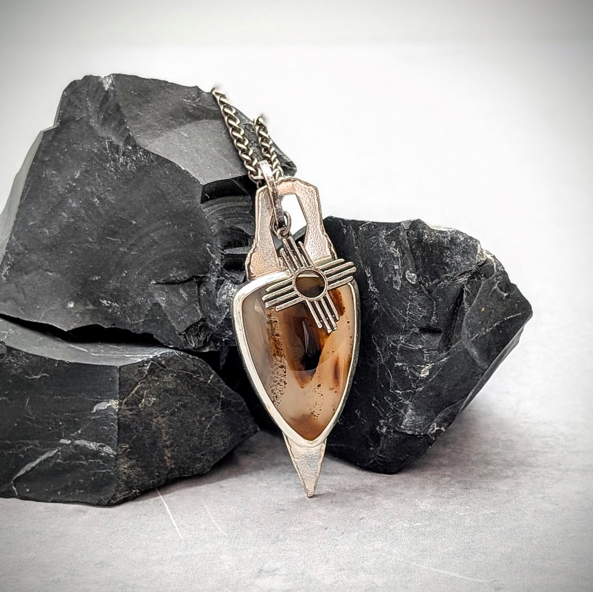 Statement Montana Agate Necklace with sun charm