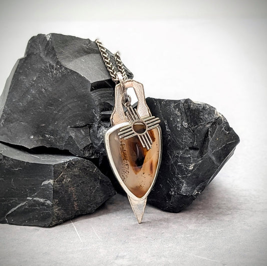 Statement Montana Agate Necklace with sun charm