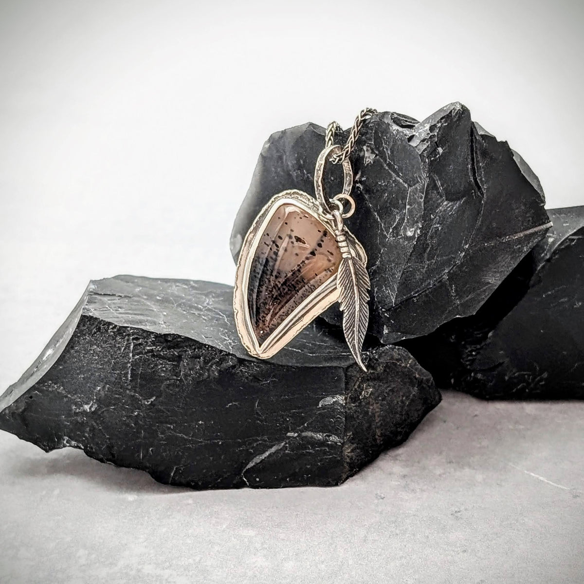 Montana Agate Necklace with Feather