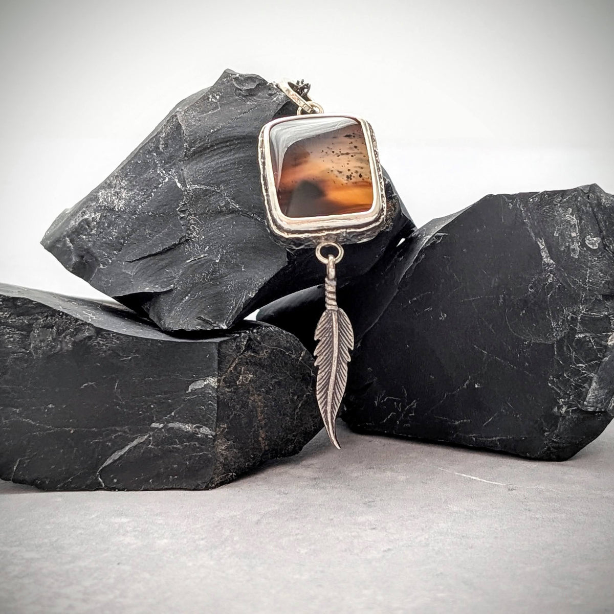 Montana Agate Necklace with Feather