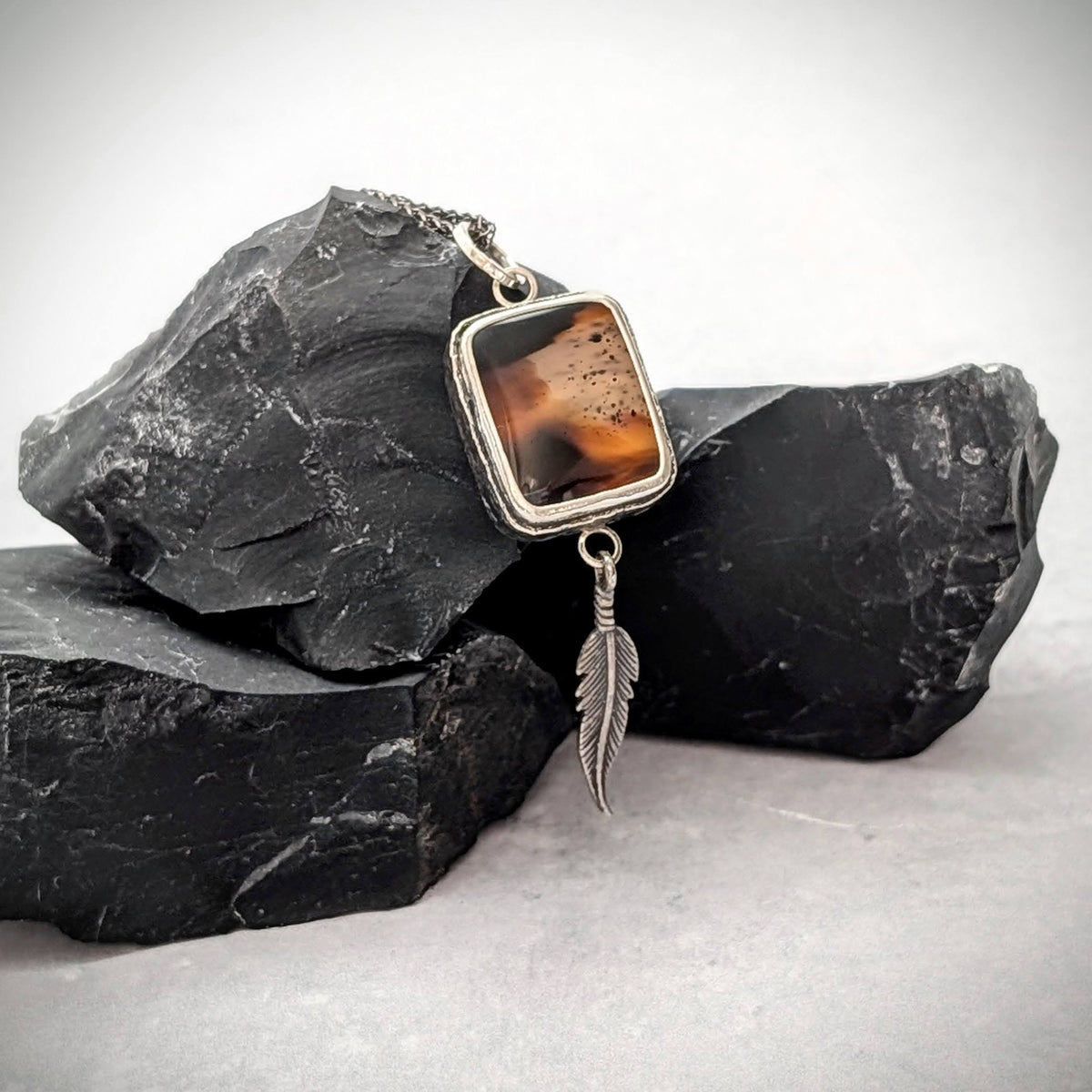 Montana Agate Necklace with Feather