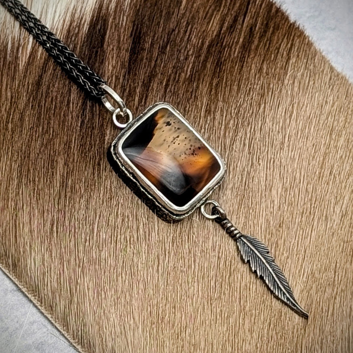 Montana Agate Necklace with Feather