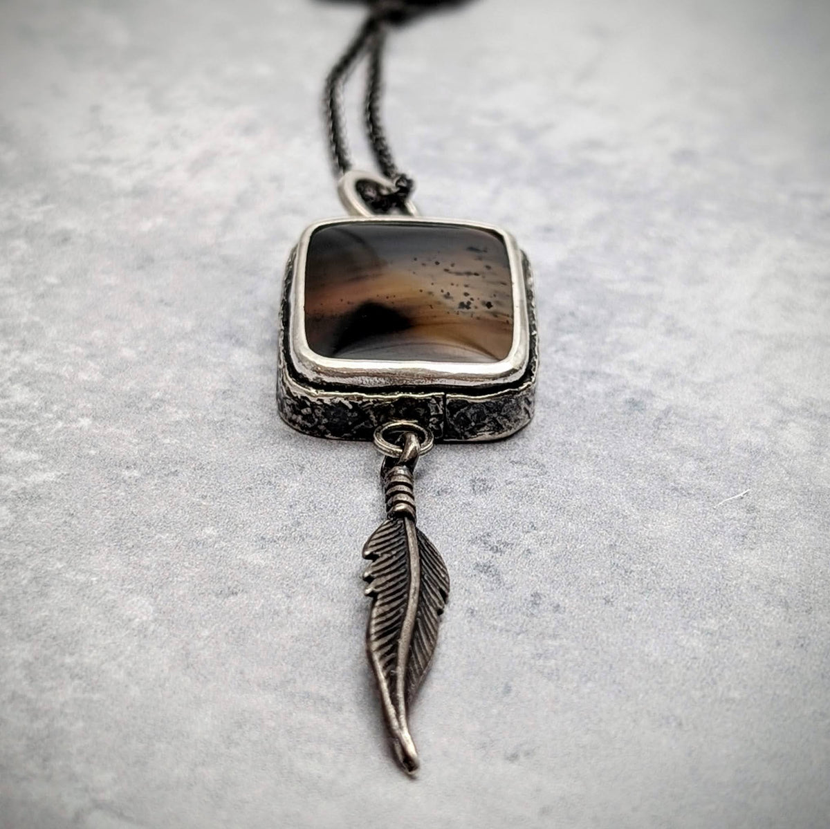Montana Agate Necklace with Feather