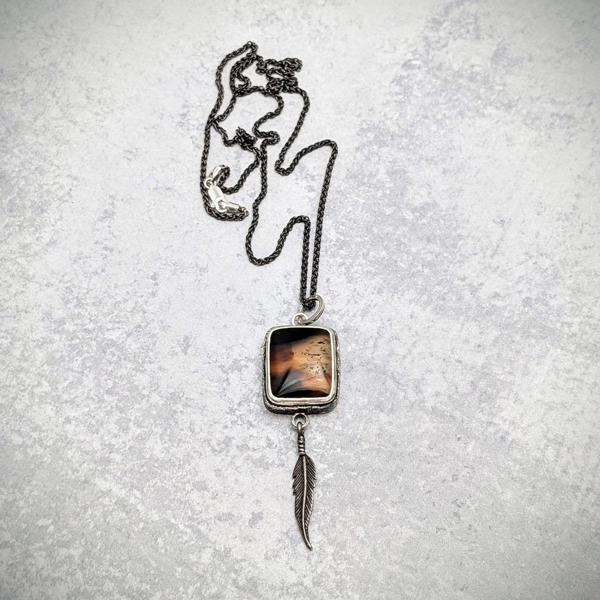 Montana Agate Necklace with Feather