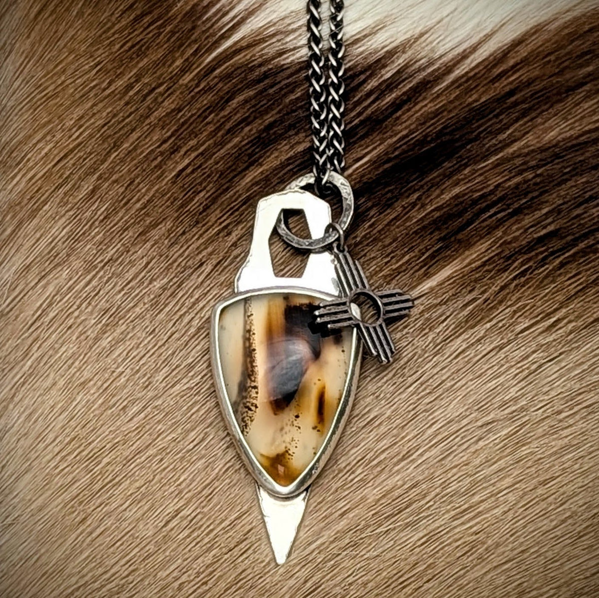 Statement Montana Agate Necklace with sun charm