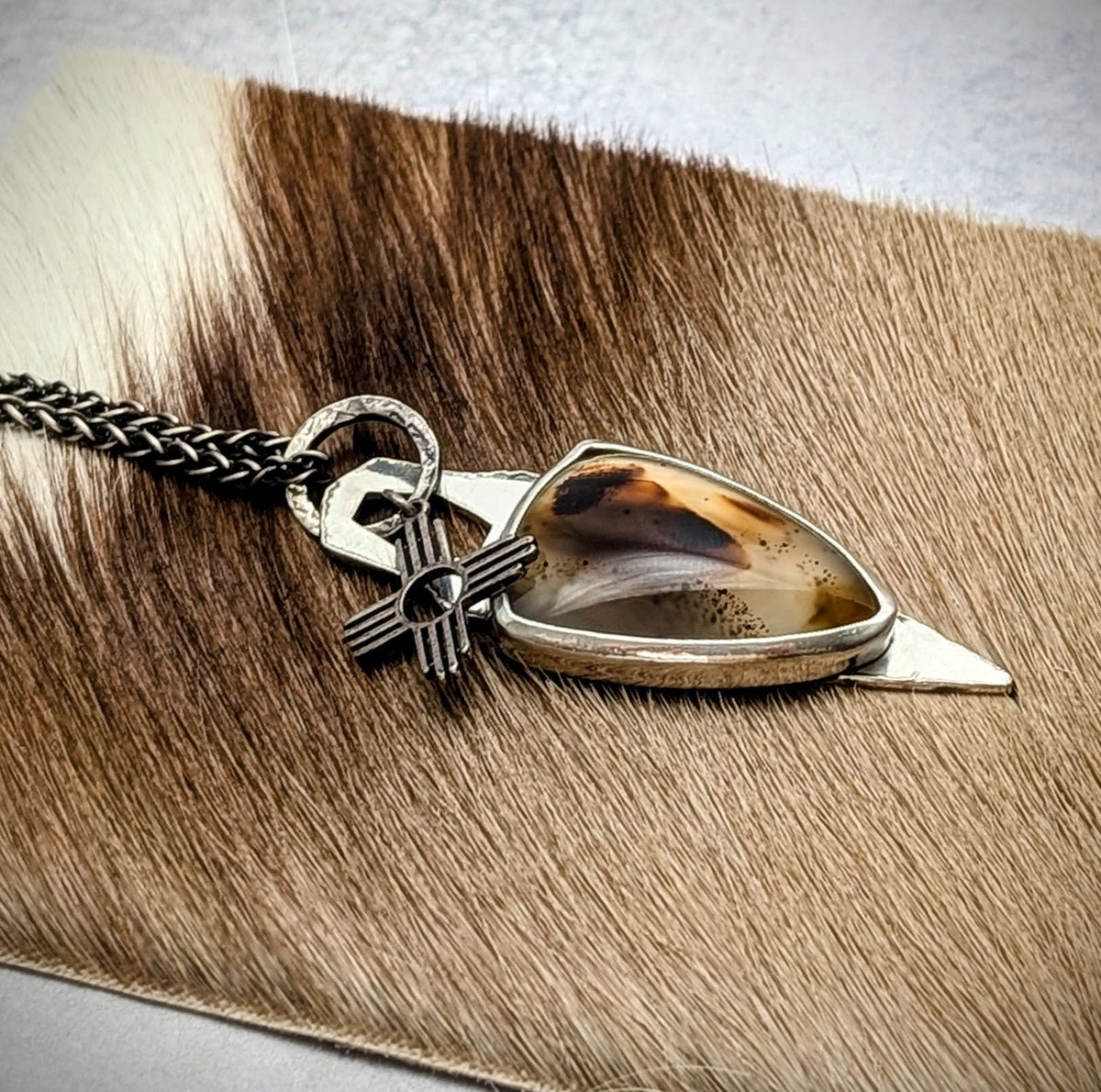 Statement Montana Agate Necklace with sun charm