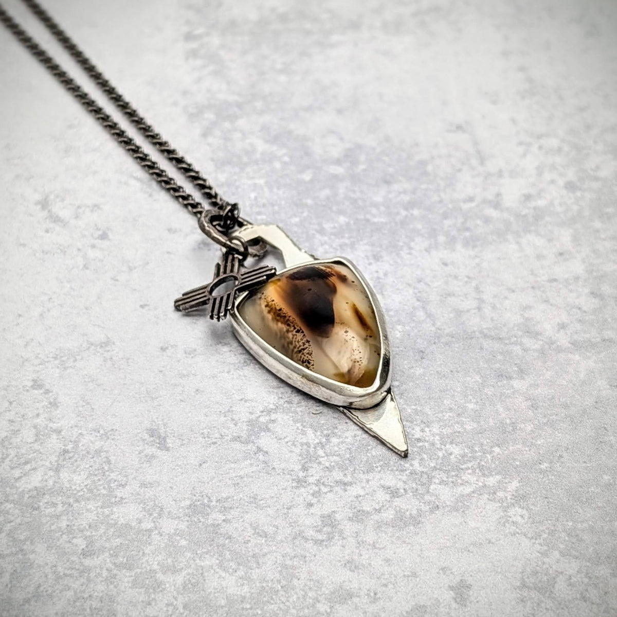 Statement Montana Agate Necklace with sun charm